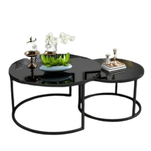 Luxury Round Bed Side Home Office Black Nordic Wrought Iron Marble Cement Top Circular Stone Coffee Table with side Desk Set
