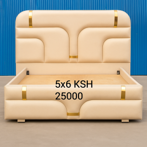 5 by 6 leather with gold stripes chester bed